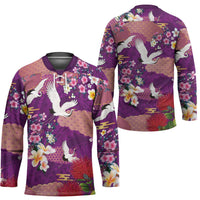 Hawaiian and Japanese Culture Together Hockey Jersey Purple Ohia Lehua Plumeria and Sakura Blooming - Polynesian Pride