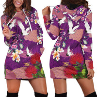 Hawaiian and Japanese Culture Together Hoodie Dress Purple Ohia Lehua Plumeria and Sakura Blooming - Polynesian Pride