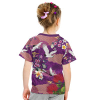 Hawaiian and Japanese Culture Together Kid T Shirt Purple Ohia Lehua Plumeria and Sakura Blooming - Polynesian Pride