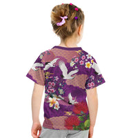 Hawaiian and Japanese Culture Together Kid T Shirt Purple Ohia Lehua Plumeria and Sakura Blooming LT03 - Polynesian Pride