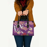 Hawaiian and Japanese Culture Together Leather Bag Purple Ohia Lehua Plumeria and Sakura Blooming - Polynesian Pride