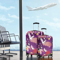 Hawaiian and Japanese Culture Together Luggage Cover Purple Ohia Lehua Plumeria and Sakura Blooming - Polynesian Pride