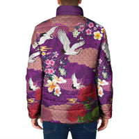 Hawaiian and Japanese Culture Together Padded Jacket Purple Ohia Lehua Plumeria and Sakura Blooming - Polynesian Pride