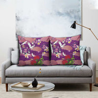Hawaiian and Japanese Culture Together Pillow Cover Purple Ohia Lehua Plumeria and Sakura Blooming - Polynesian Pride