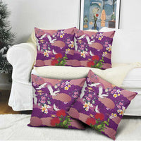 Hawaiian and Japanese Culture Together Pillow Cover Purple Ohia Lehua Plumeria and Sakura Blooming - Polynesian Pride