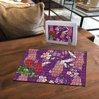 Hawaiian and Japanese Culture Together Puzzle Purple Ohia Lehua Plumeria and Sakura Blooming - Polynesian Pride