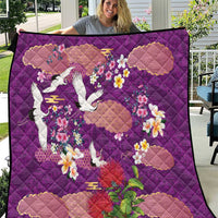 Hawaiian and Japanese Culture Together Quilt Purple Ohia Lehua Plumeria and Sakura Blooming - Polynesian Pride