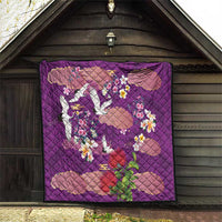 Hawaiian and Japanese Culture Together Quilt Purple Ohia Lehua Plumeria and Sakura Blooming - Polynesian Pride