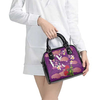 Hawaiian and Japanese Culture Together Shoulder Handbag Purple Ohia Lehua Plumeria and Sakura Blooming - Polynesian Pride
