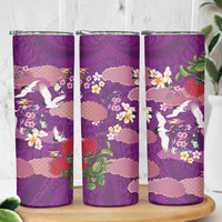 Hawaiian and Japanese Culture Together Skinny Tumbler Purple Ohia Lehua Plumeria and Sakura Blooming - Polynesian Pride
