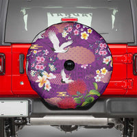 Hawaiian and Japanese Culture Together Spare Tire Cover Purple Ohia Lehua Plumeria and Sakura Blooming - Polynesian Pride
