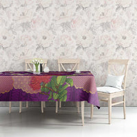 Hawaiian and Japanese Culture Together Tablecloth Purple Ohia Lehua Plumeria and Sakura Blooming - Polynesian Pride