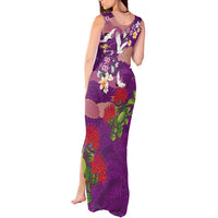 Hawaiian and Japanese Culture Together Tank Maxi Dress Purple Ohia Lehua Plumeria and Sakura Blooming - Polynesian Pride
