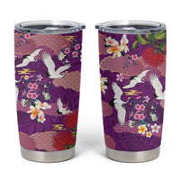 Hawaiian and Japanese Culture Together Tumbler Cup Purple Ohia Lehua Plumeria and Sakura Blooming - Polynesian Pride