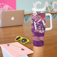 Hawaiian and Japanese Culture Together Tumbler With Handle Purple Ohia Lehua Plumeria and Sakura Blooming - Polynesian Pride