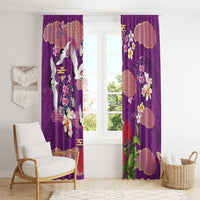 Hawaiian and Japanese Culture Together Window Curtain Purple Ohia Lehua Plumeria and Sakura Blooming - Polynesian Pride