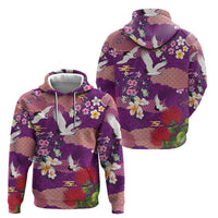 Hawaiian and Japanese Culture Together Zip Hoodie Purple Ohia Lehua Plumeria and Sakura Blooming - Polynesian Pride