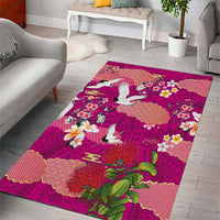 Hawaiian and Japanese Culture Together Area Rug Pink Ohia Lehua Plumeria and Sakura Blooming - Polynesian Pride