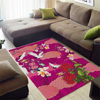 Hawaiian and Japanese Culture Together Area Rug Pink Ohia Lehua Plumeria and Sakura Blooming - Polynesian Pride