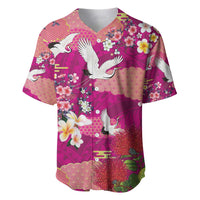 Hawaiian and Japanese Culture Together Baseball Jersey Pink Ohia Lehua Plumeria and Sakura Blooming LT03 Pink - Polynesian Pride