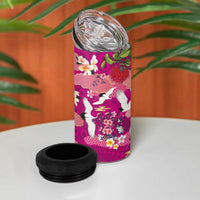 Hawaiian and Japanese Culture Together 4 in 1 Can Cooler Tumbler Pink Ohia Lehua Plumeria and Sakura Blooming - Polynesian Pride