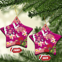 Hawaiian and Japanese Culture Together Ceramic Ornament Pink Ohia Lehua Plumeria and Sakura Blooming - Polynesian Pride