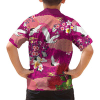 Hawaiian and Japanese Culture Together Family Matching Long Sleeve Bodycon Dress and Hawaiian Shirt Pink Ohia Lehua Plumeria and Sakura Blooming LT03 - Polynesian Pride