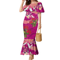 Hawaiian and Japanese Culture Together Family Matching Mermaid Dress and Hawaiian Shirt Pink Ohia Lehua Plumeria and Sakura Blooming LT03 Mom's Dress Pink - Polynesian Pride