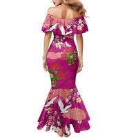 Hawaiian and Japanese Culture Together Family Matching Mermaid Dress and Hawaiian Shirt Pink Ohia Lehua Plumeria and Sakura Blooming LT03 - Polynesian Pride