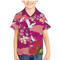 Hawaiian and Japanese Culture Together Family Matching Mermaid Dress and Hawaiian Shirt Pink Ohia Lehua Plumeria and Sakura Blooming - Polynesian Pride