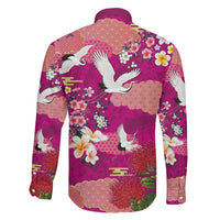 Hawaiian and Japanese Culture Together Family Matching Off Shoulder Maxi Dress and Hawaiian Shirt Pink Ohia Lehua Plumeria and Sakura Blooming LT03 - Polynesian Pride