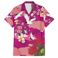 Hawaiian and Japanese Culture Together Family Matching Puletasi and Hawaiian Shirt Pink Ohia Lehua Plumeria and Sakura Blooming LT03 Dad's Shirt - Short Sleeve Pink - Polynesian Pride