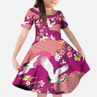 Hawaiian and Japanese Culture Together Family Matching Short Sleeve Bodycon Dress and Hawaiian Shirt Pink Ohia Lehua Plumeria and Sakura Blooming LT03 Daughter's Dress Pink - Polynesian Pride