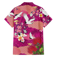 Hawaiian and Japanese Culture Together Family Matching Summer Maxi Dress and Hawaiian Shirt Pink Ohia Lehua Plumeria and Sakura Blooming LT03 - Polynesian Pride