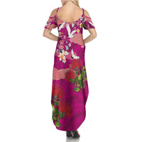Hawaiian and Japanese Culture Together Family Matching Summer Maxi Dress and Hawaiian Shirt Pink Ohia Lehua Plumeria and Sakura Blooming - Polynesian Pride