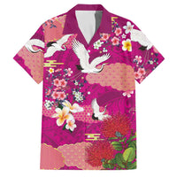 Hawaiian and Japanese Culture Together Family Matching Tank Maxi Dress and Hawaiian Shirt Pink Ohia Lehua Plumeria and Sakura Blooming LT03 Dad's Shirt - Short Sleeve Pink - Polynesian Pride