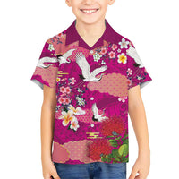 Hawaiian and Japanese Culture Together Kid Hawaiian Shirt Pink Ohia Lehua Plumeria and Sakura Blooming LT03 Kid Pink - Polynesian Pride