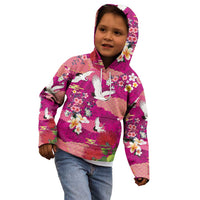 Hawaiian and Japanese Culture Together Kid Hoodie Pink Ohia Lehua Plumeria and Sakura Blooming LT03 - Polynesian Pride