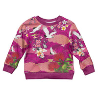 Hawaiian and Japanese Culture Together Kid Ugly Christmas Sweater Pink Ohia Lehua Plumeria and Sakura Blooming - Polynesian Pride