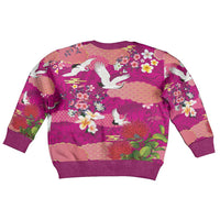 Hawaiian and Japanese Culture Together Kid Ugly Christmas Sweater Pink Ohia Lehua Plumeria and Sakura Blooming - Polynesian Pride