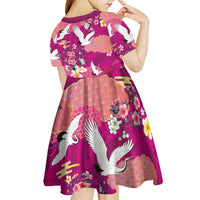 Hawaiian and Japanese Culture Together Kid Short Sleeve Dress Pink Ohia Lehua Plumeria and Sakura Blooming LT03 - Polynesian Pride