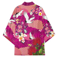 Hawaiian and Japanese Culture Together Kimono Pink Ohia Lehua Plumeria and Sakura Blooming - Polynesian Pride