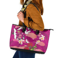 Hawaiian and Japanese Culture Together Leather Tote Bag Pink Ohia Lehua Plumeria and Sakura Blooming - Polynesian Pride