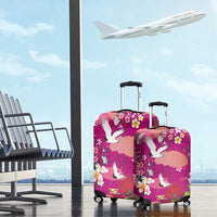 Hawaiian and Japanese Culture Together Luggage Cover Pink Ohia Lehua Plumeria and Sakura Blooming - Polynesian Pride