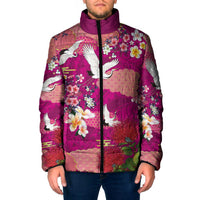 Hawaiian and Japanese Culture Together Padded Jacket Pink Ohia Lehua Plumeria and Sakura Blooming - Polynesian Pride