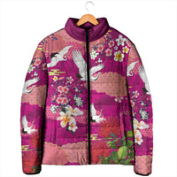 Hawaiian and Japanese Culture Together Padded Jacket Pink Ohia Lehua Plumeria and Sakura Blooming - Polynesian Pride
