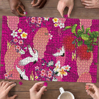 Hawaiian and Japanese Culture Together Puzzle Pink Ohia Lehua Plumeria and Sakura Blooming - Polynesian Pride