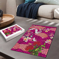 Hawaiian and Japanese Culture Together Puzzle Pink Ohia Lehua Plumeria and Sakura Blooming - Polynesian Pride