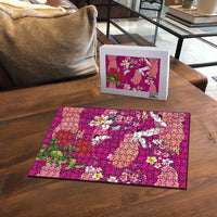 Hawaiian and Japanese Culture Together Puzzle Pink Ohia Lehua Plumeria and Sakura Blooming - Polynesian Pride