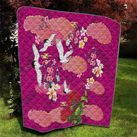 Hawaiian and Japanese Culture Together Quilt Pink Ohia Lehua Plumeria and Sakura Blooming - Polynesian Pride
